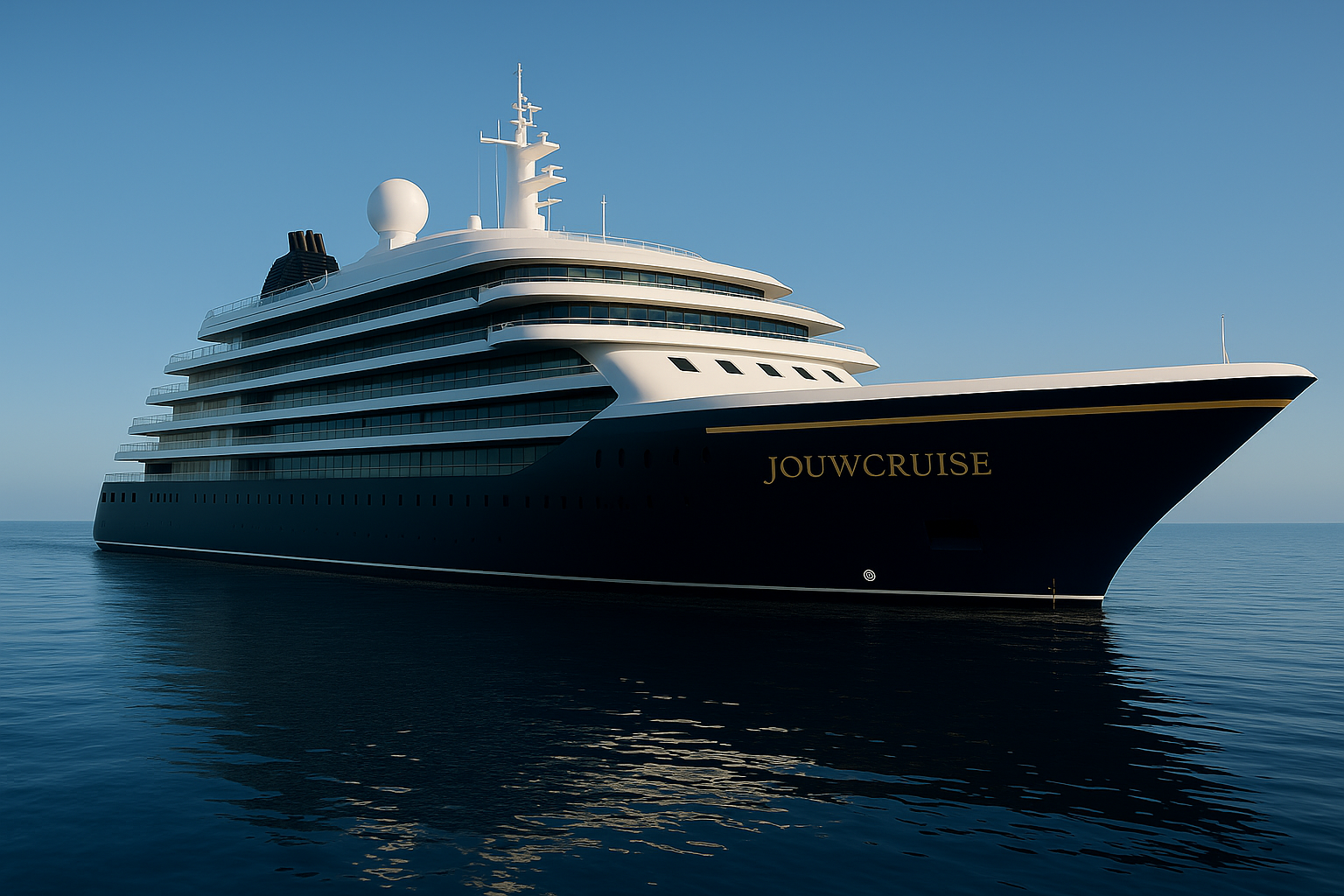 Luxe cruiseschip met jouwcruise op de boeg